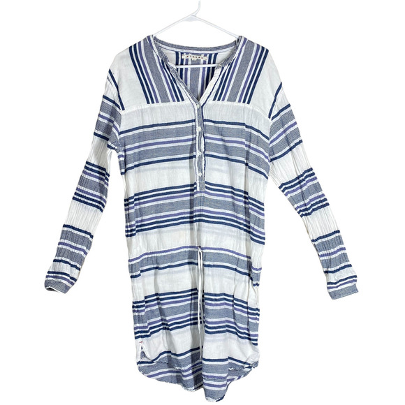 XiRENA 100% Cotton Blue & Ivory Stripe Sorento Dress Drawstring Waist sz L - Picture 1 of 10